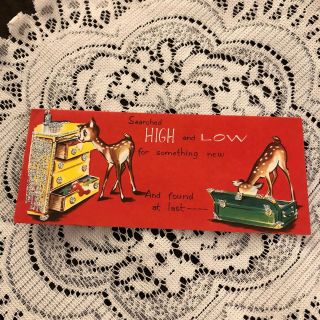 Vintage Greeting Card Christmas Reindeer Deer Dressers Glitter