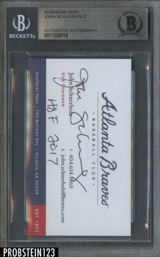 John Schuerholz Atlanta Braves Owner Signed Business Card Auto Autograph Bgs Bas