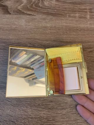 Vintage 4 " X 3 " Gold Color Case W/ Mini Comb And Place For Face Powder So Cute
