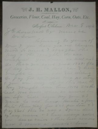 1893 Letterhead Medford Oklahoma Territory Jh Mallon Groceries Flour Coal