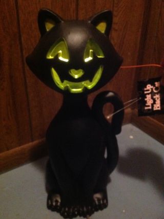 18 " Led Black Cat Blow Mold Die Cut Face Halloween Decoration Green Light Up Cat