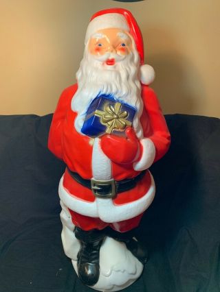 General Foam Santa Claus Holding A Blue Present Christmas Blow Mold 33 