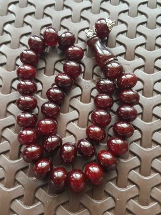 Vintage Faturan Rosary Cherry Red مسبحة Amber Bakelite Islamic Prayer Beads 54gr