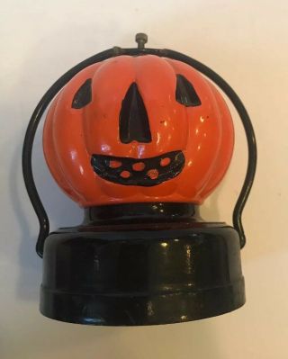 Vintage 1950s Battery Operated Pumpkin Jack O Lantern Halloween Lamp Japan