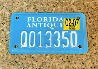 Florida Fla.  Antique MOTORCYCLE License Plate Tag Q013350 Blue & White 4