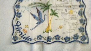 Vtg.  Hankie Map State Of Florida Handkerchief Souvenir Sherry Miami Nos Blue