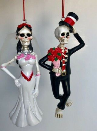Day Of Dead Bride Or Groom Ornament Set Mexican Dia De Muertos