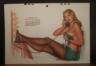 Al Moore Calendar Page November 1950 Telephone Girl In Fishnet Stockings