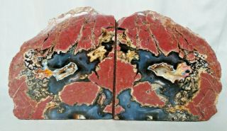Petrified Wood Bookends Carved Sculpture Red & Black 8 Lbs Felt Lined