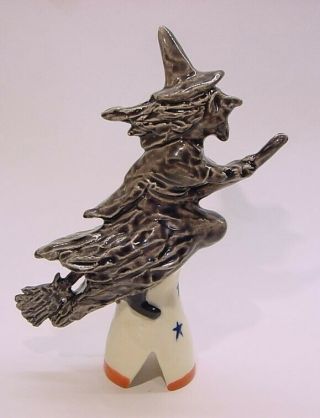 Adrian Pottery Pie Bird Vent/funnel Halloween Wicked Witch On Broom