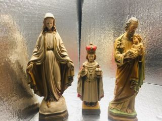 Antique 17 " St.  Joseph With Baby Jesus & Mary & Wiseman Chalkware Statues