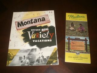 1953 Montana Map & Large Fold - Out Vacations Brochure In Vintage Western Envelope
