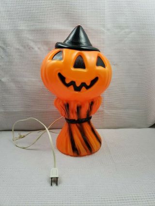 Vintage 1969 Empire Halloween Haystack Plastic Blow Mold Light - Up Pumpkin