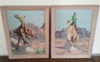 Vintage Paint By Number Art Cowboy Horse Desert Southwest Mountains