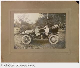 Antique Double Exposure Trick Photo Photograph Boy Roadster 1909 Brass Era Car