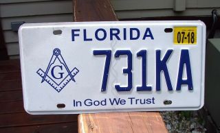 Florida Masonic License Plate Freemason Mason In God We Trust 731ka