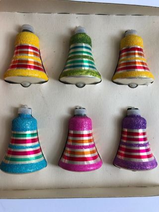 Vintage Shiny Brite Mica Sugar Glitter Glass Bell Christmas Ornaments 3”