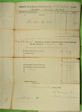 2 Railroad documents,  Contoocook Valley,  1855,  with Hampshire Railroad. 3