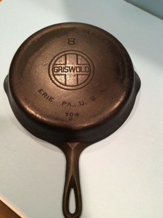Vintage Griswold No.  8 Cast Iron Skillet 704 K,  Erie Pa.