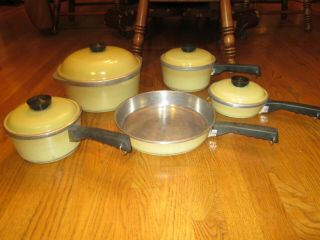 9 Piece Vintage Club Aluminum Cookware Harvest Gold & Turquoise Pots Pans D Oven