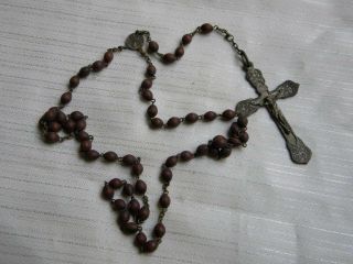 Antique Rosary Wooden Beads Our Lady Fatima Cross Ornate