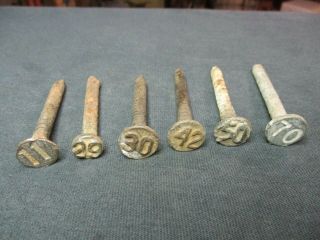 6 Vintage Railroad " Date Nails " /telephone Pole Markers/11,  29,  30,  42,  50,  70/rr