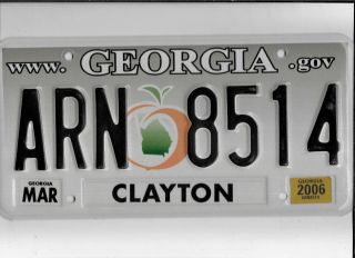 Georgia 2006 License Plate " Arn 8514 " Natural Clayton