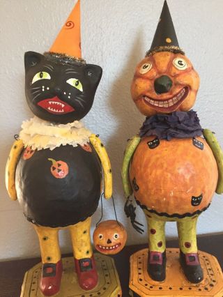Halloween Figurines Black Cat & Pumpkin Man Decorations Handcrafted