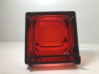 Vintage Viking Usa Ruby Red Glass Ashtray,  6 Inches Sq
