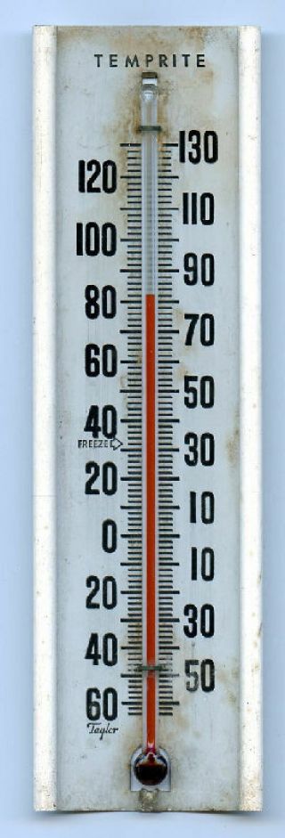 Taylor Temprite Metal Wall Thermometer 8 " X 2 3/8 ",  130 Deg.  To - 60 Deg.  F