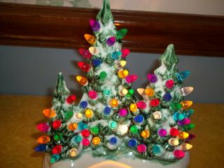 Snowy Pine Triple Xmas Tree Light Ceramic 100,  Colored Tree Lights Vtg Inspired