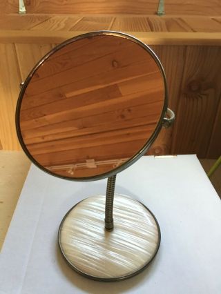 Vintage Brass Colored Table Top Swivel Vanity Magnifying 2 Sided Make - Up Mirror