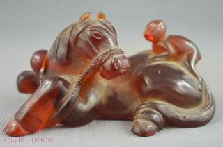 Collectible Handwork Old Amber Carving Monkey Ride Horse Auspicious Snuff Bottle