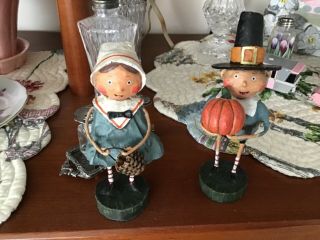Lori Mitchell Tom & Goodie Thanksgiving Pilgrim Figures,  Set Of 2