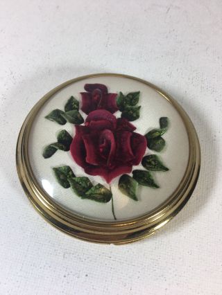 Makeup Compact Powder Mirror Mascot Vintage Gold Domed Roses Floral