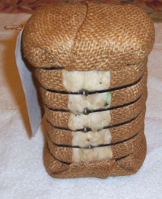 Vintage Miniature Bale Of Cotton With Burlap Sack And Metal Bands 6.  5x3.  5