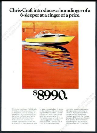 1969 Chris Craft Cavalier Futura Boat Cool San Francisco Art Vintage Print Ad