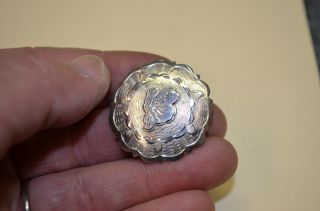 Rare Fleming Sterling Stippled Engraved Hibiscus Lapel Pin Concho Style