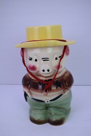 Vintage Roseville Art Pottery Pig Sheriff Cookie Jar Robinson Ransbottom