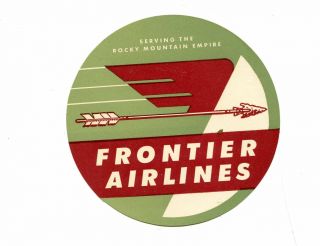 Vintage Airline Luggage Label Frontier Airlines 1st Label Rocky Mountain Empire
