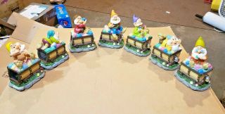 Disney Snow White Seven Dwarves Solar Garden Figurines Mine Train Complete Set 7