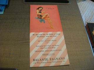 Vintage Buell Advertising Pin - Up Blotter - Balance Fagnano,  Williamsport,  Pa