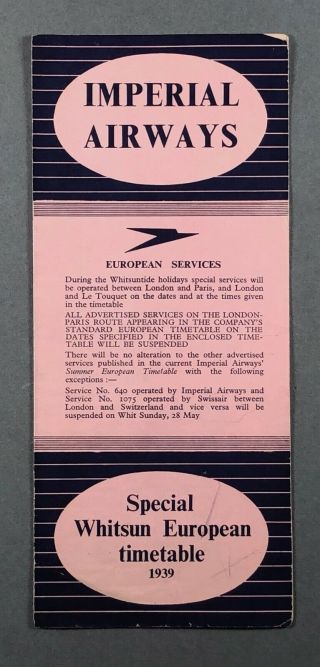 Imperial Airways Special Whitsun European Easter 1939 Airline Timetable