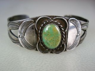 Old Navajo Stamped Sterling Silver & Green Turquoise Bracelet