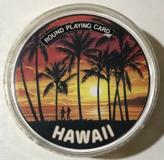 Vintage Hawaii Souvenir Round Playing Cards In Case