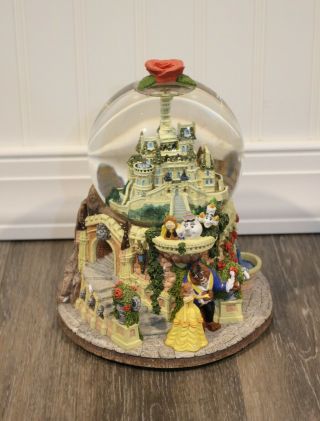 Disney Beauty And The Beast Musical Snow Globe Castle Cogsworth Pots Belle Rare