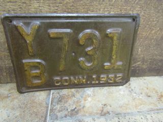 Old Antique Connecticut 1932 License Plate Rat Rod Model A Jalopy Yb 731