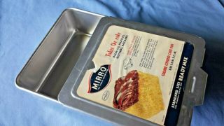Vtg Mirro Takes The Cake Pan With Label 8x8 Square Sliding Lid Aluminum