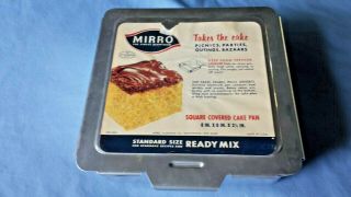 Vtg Mirro Takes the Cake Pan with Label 8x8 Square Sliding Lid Aluminum 2