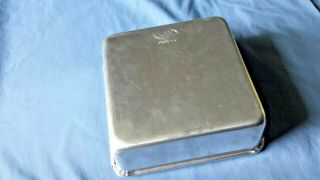 Vtg Mirro Takes the Cake Pan with Label 8x8 Square Sliding Lid Aluminum 3